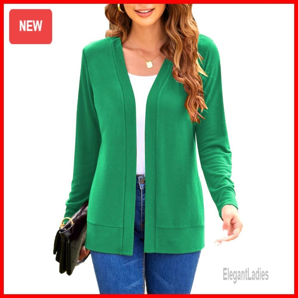 Lightweight Long Sleeve Cardigan Open Front Knit Sweater Casual Soft